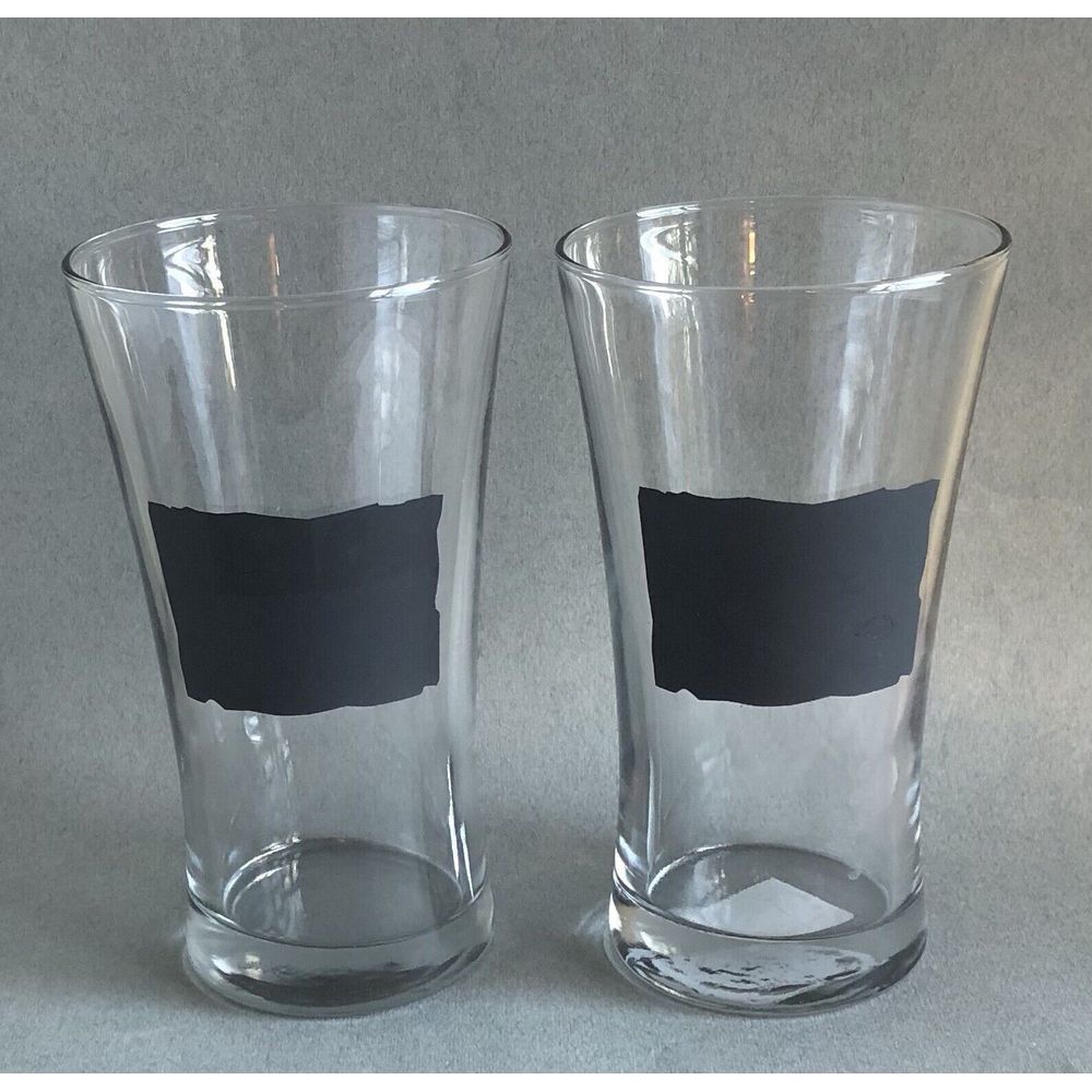 2- Pier 1 Chalkboard Beer / Beverage Glass 17 Ounce Tumbler, Discontinued Unused